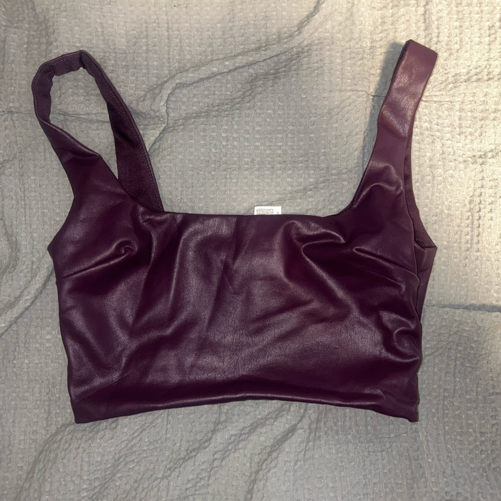 Cropped faux leather purple tank top